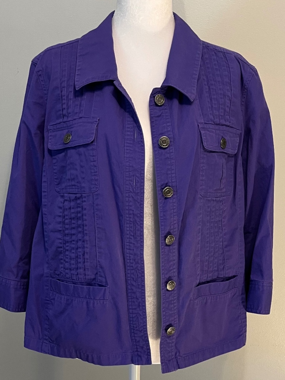 Christopher & Banks Petite Purple Utility Jacket 3/4 Sleeve Cotton PXL